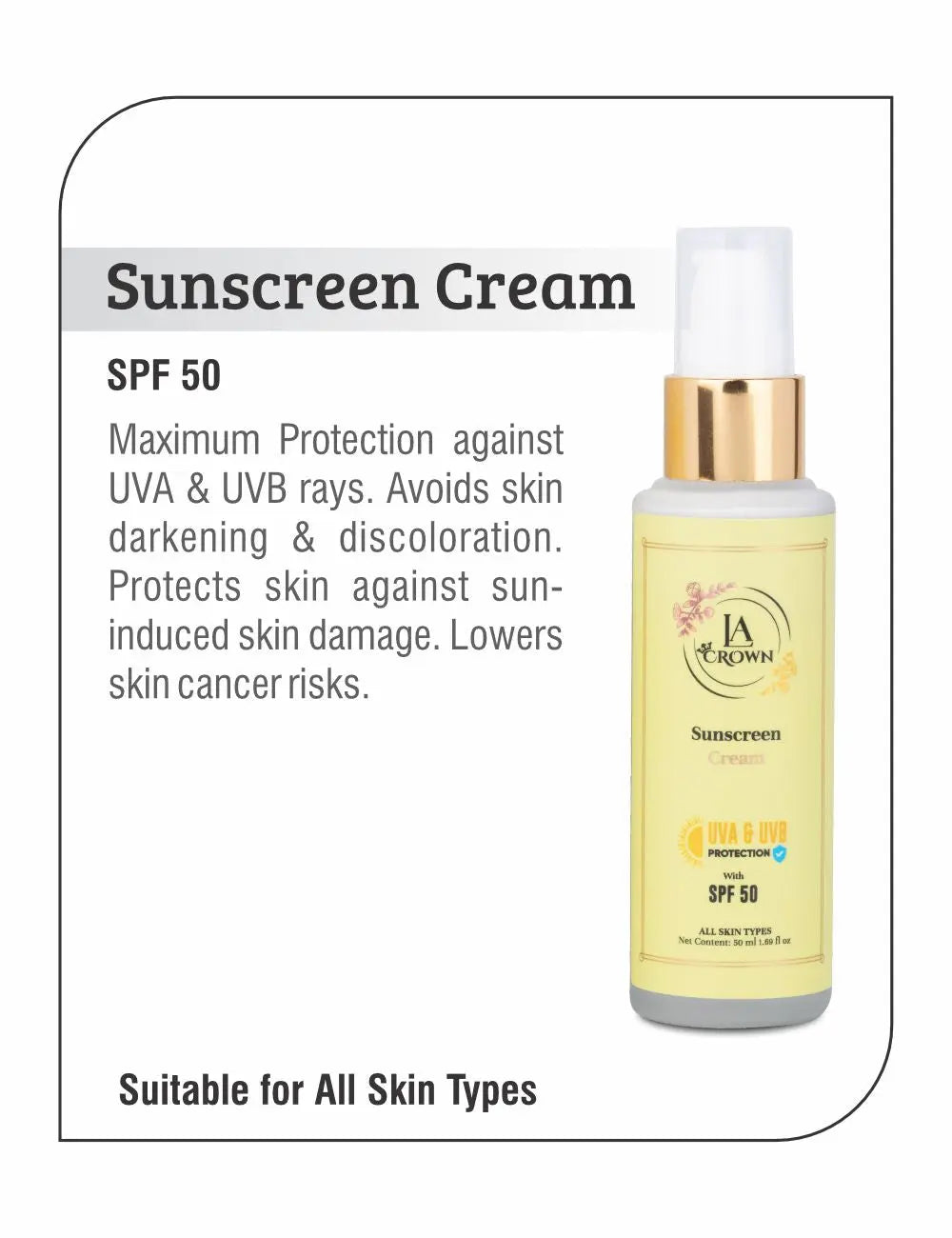 Sunscreen Cream SPF-50 LA Crown Cosmetics