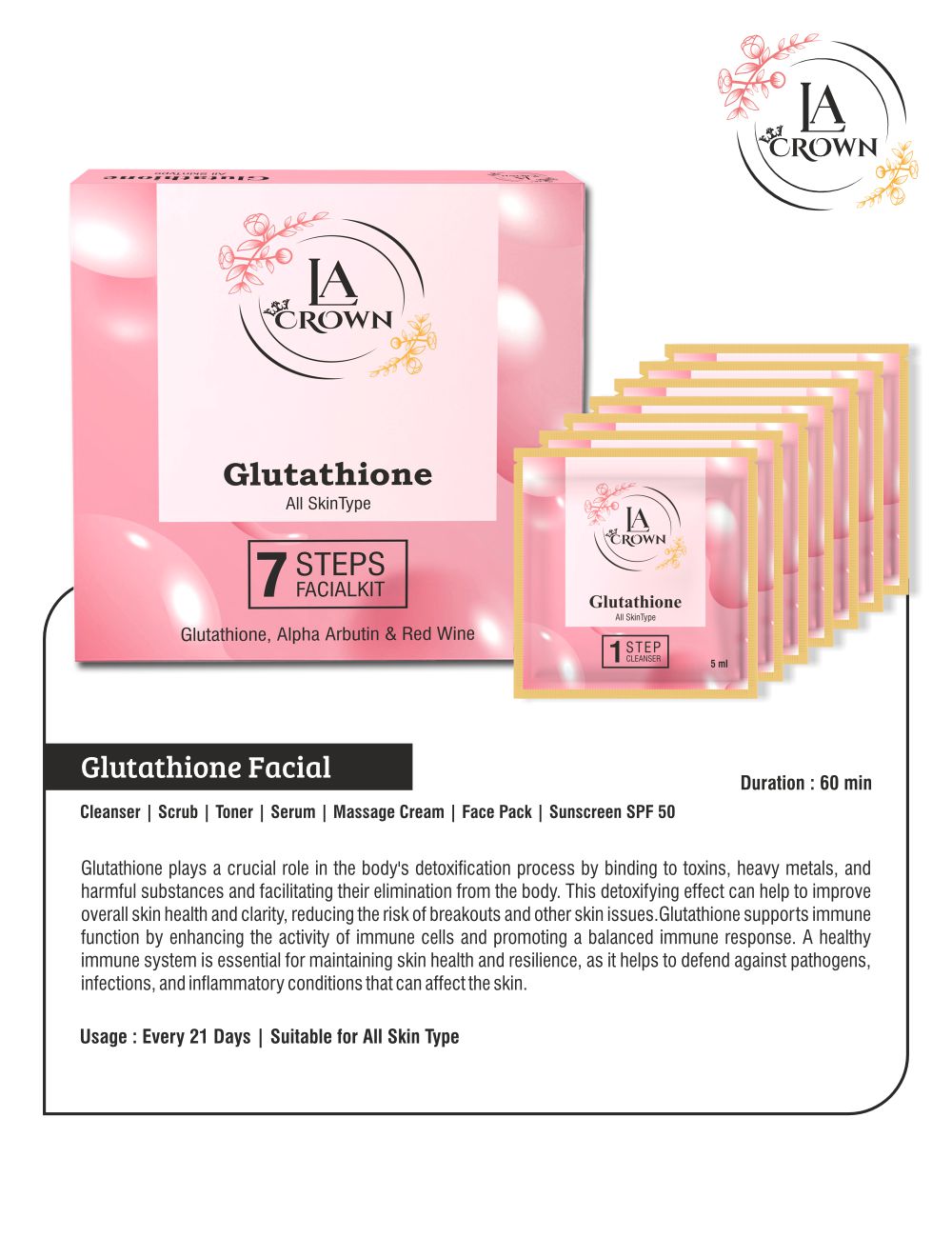 Glutathione Facial(7 steps - Pack of 3pcs) LA Crown Glutathione Facial(7 steps - Pack of 3pcs) LA Crown